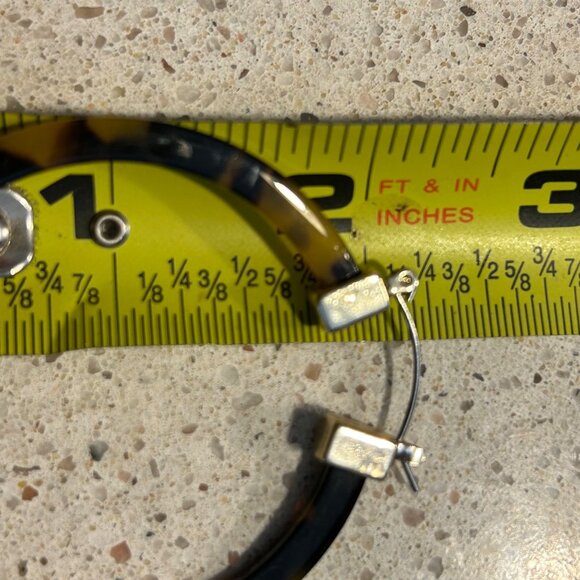 Faux Tortoise Acrylic Hoop Earrings With Silver-Tone Accents Statement 2 inches - Picture 15 of 15